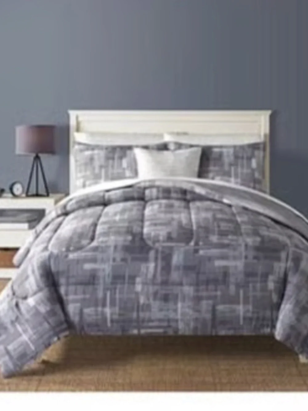NEW JCPenney 6 Piece comforter Bed in bag Set pillow LARSON Geo Print Gray QUEEN